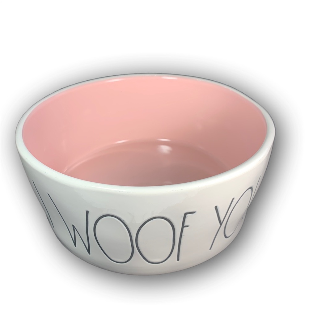 Rae Dunn Large Dog Bowl “I WOOF YOU” pink inside